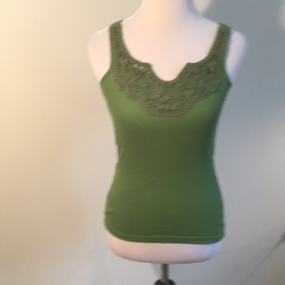 NWT Mandee Green tank with crocheted bodice